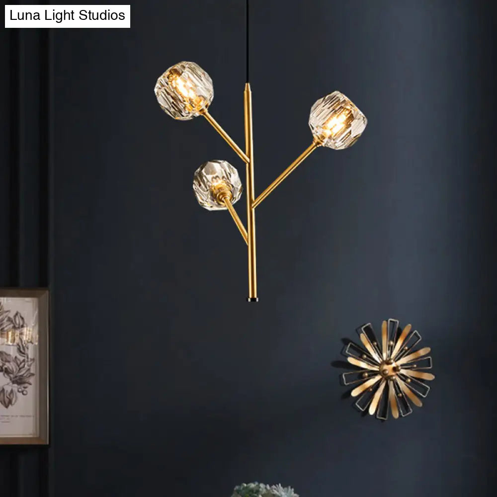 Modern Crystal Ball Chandelier With Gold Suspension Lighting - 3/6 Heads | Branches Parlour 3 /