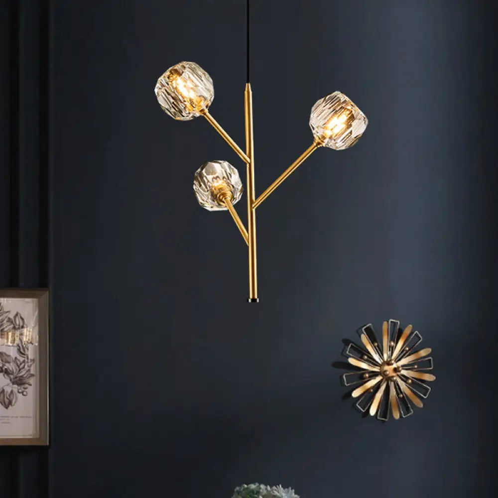 Modern Crystal Ball Chandelier - Gold Suspension Lighting With 3/6 Head Options 3 /