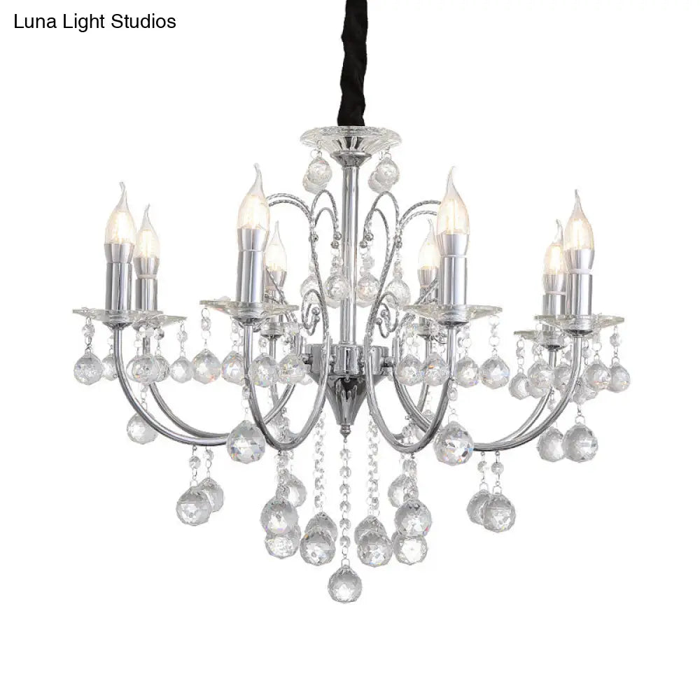 Modern Crystal Ball Chandelier Lamp - 5/8 Light Pendant Lighting Chrome Finish