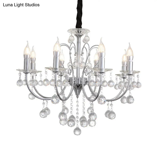 Modern Crystal Ball Chandelier Lamp - 5/8 Light Pendant Lighting Chrome Finish