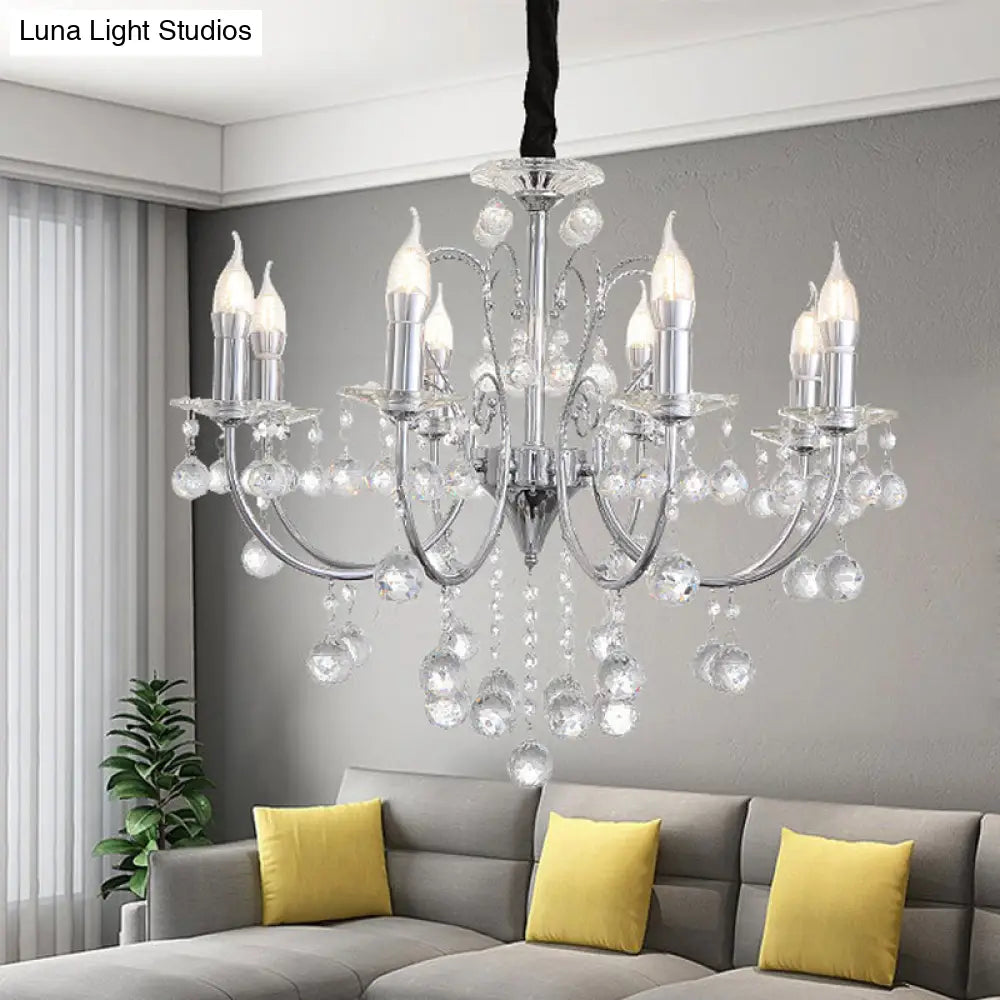 Modern Crystal Ball Chandelier Lamp - 5/8 Light Pendant Lighting Chrome Finish