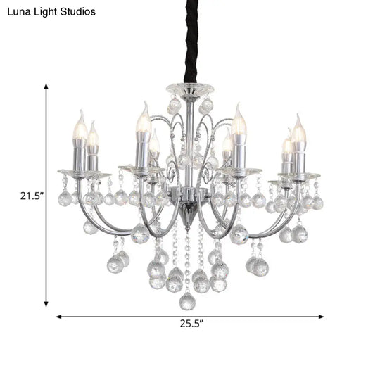 Modern Crystal Ball Chandelier Lamp - 5/8 Light Pendant Lighting Chrome Finish