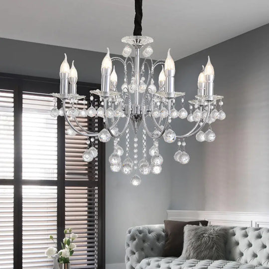 Modern Crystal Ball Chandelier Lamp - 5/8 Light Pendant Lighting Chrome Finish 8 /