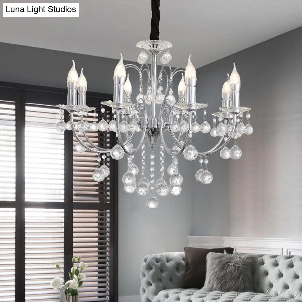 Modern Crystal Ball Pendant Chandelier Lamp With 5/8 Lights - Chrome Finish 8 /