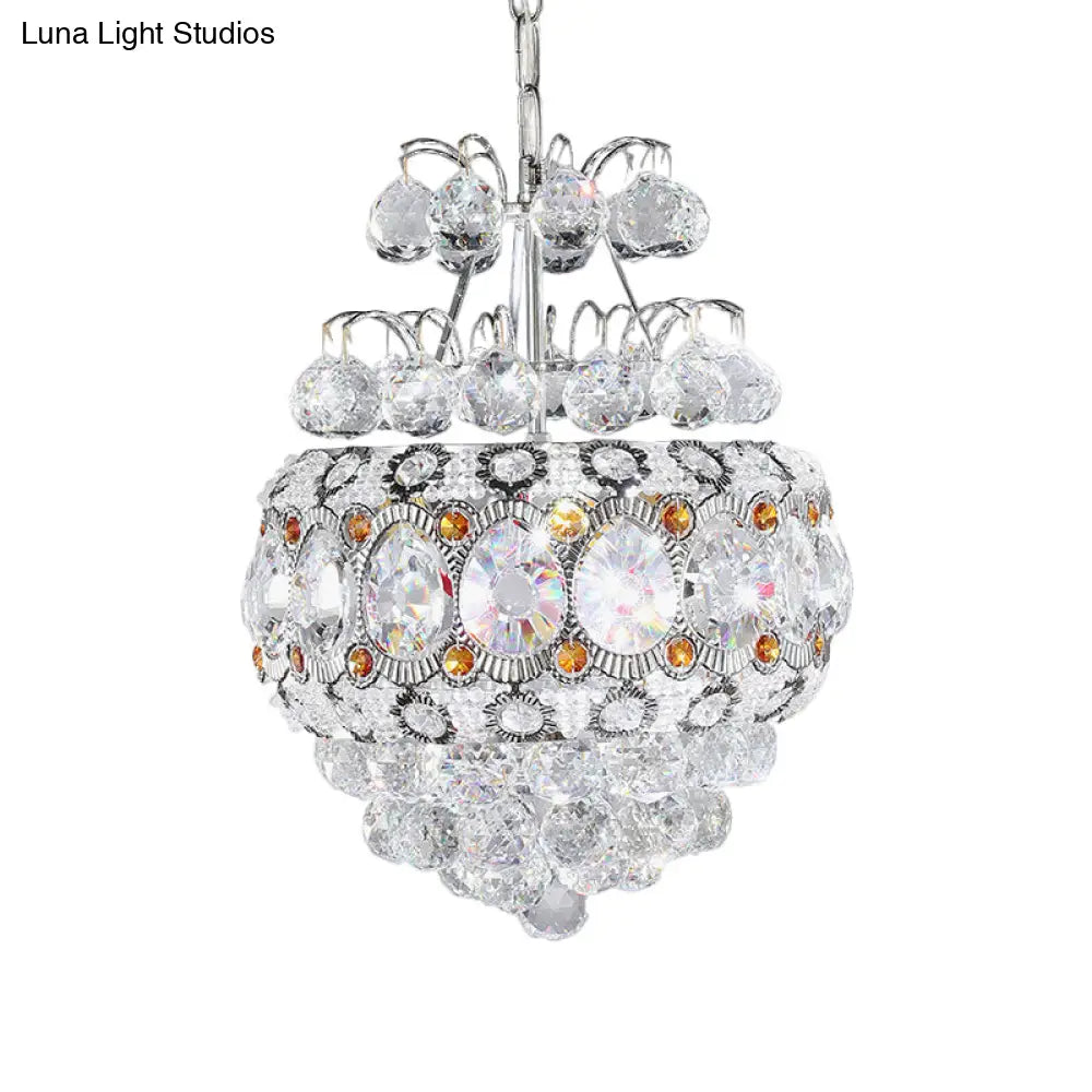 Modern Crystal Ball Chandelier - Silver Pendant Light For Corridor 3 Heads Cascading Design