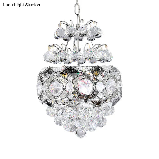 Modern Crystal Ball Chandelier - Silver Pendant Light For Corridor 3 Heads Cascading Design