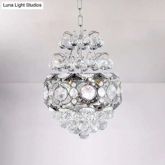 Modern Crystal Ball Chandelier - Silver Pendant Light For Corridor 3 Heads Cascading Design