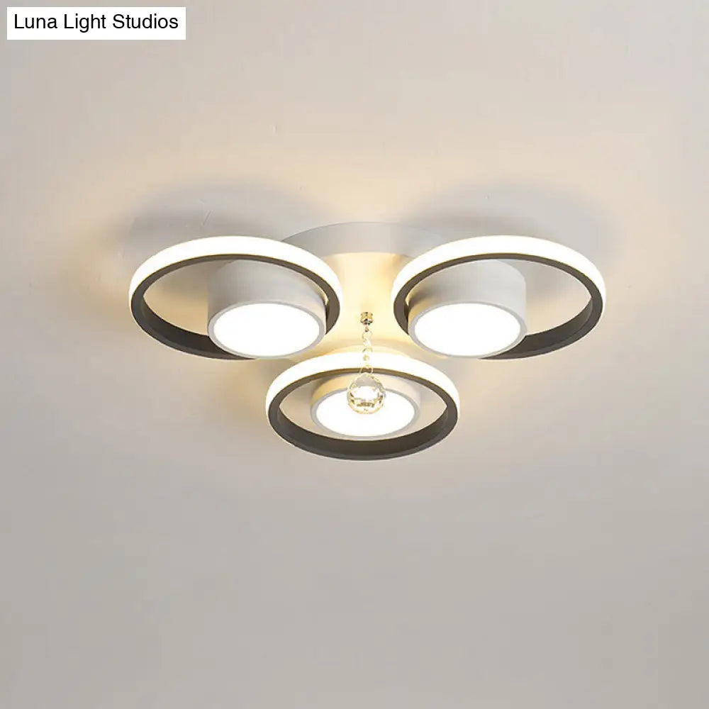 Modern Crystal Ball Circle Ceiling Lamp - 3/5 Lights Flush Mount For Bedroom In Black & White