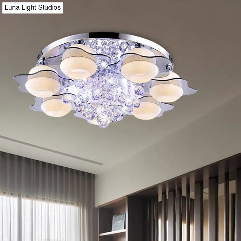 Modern Crystal Ball Flower Ceiling Light Gray Flush Mounted With 3/5/7 Heads In Warm/White