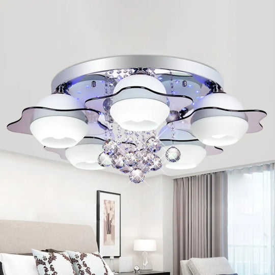 Modern Crystal Ball Flower Ceiling Light Gray Flush Mounted With 3/5/7 Heads In Warm/White 5 / Grey