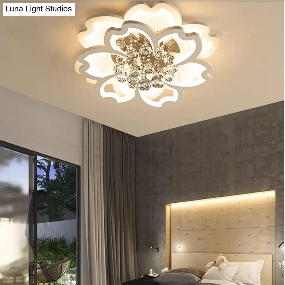 Modern Crystal Ball Flower Ceiling Mounted Led Flush Light Fixture In Warm/White