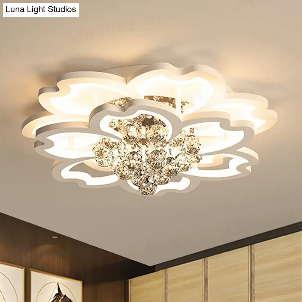 Modern Crystal Ball Flower Ceiling Mounted Led Flush Light Fixture In Warm/White