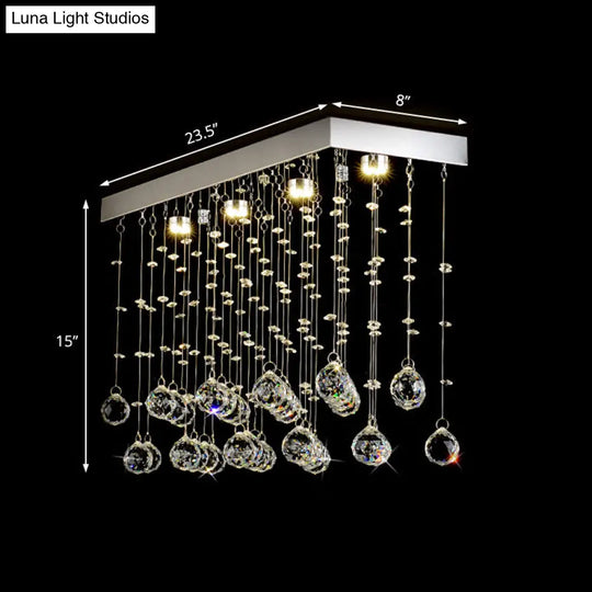 Modern Crystal Ball Flush Mount Ceiling Light With 4 Lights For Dining Room - Silver Available In 3