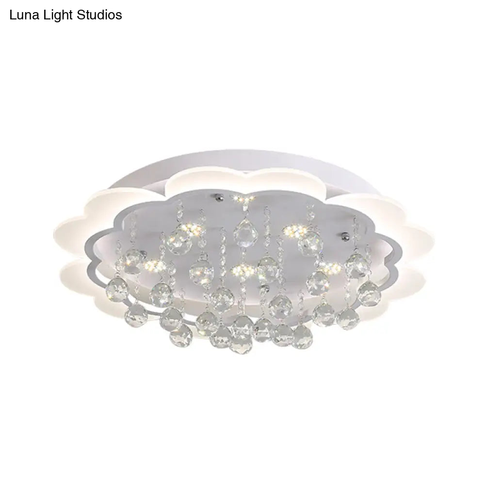 Modern Crystal Ball Flush Mount Light - White Flower Design 22’/25.5’/31.5’ Wide Led Ceiling