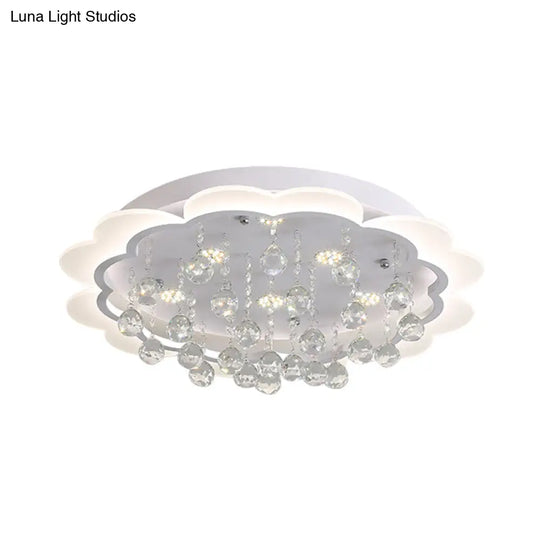 Modern Crystal Ball Flush Mount Light - White Flower Design 22’/25.5’/31.5’ Wide Led Ceiling