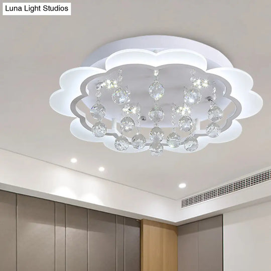 Modern Crystal Ball Flush Mount Light - White Flower Design 22/25.5/31.5 Wide Led Ceiling With