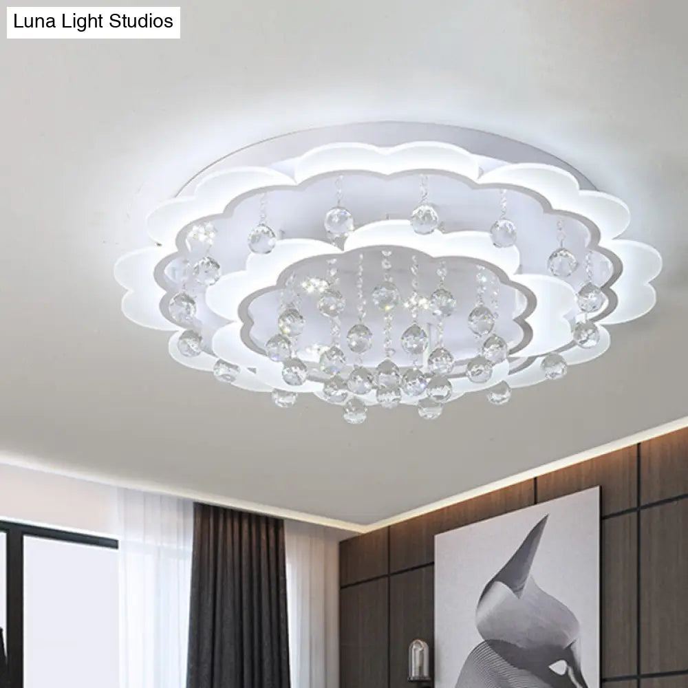 Modern Crystal Ball Flush Mount Light - White Flower Design 22/25.5/31.5 Wide Led Ceiling With