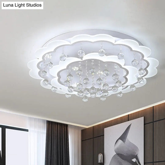 Modern Crystal Ball Flush Mount Light - White Flower Design 22/25.5/31.5 Wide Led Ceiling With