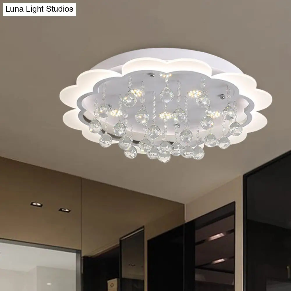 Modern Crystal Ball Flush Mount Light - White Flower Design 22/25.5/31.5 Wide Led Ceiling With