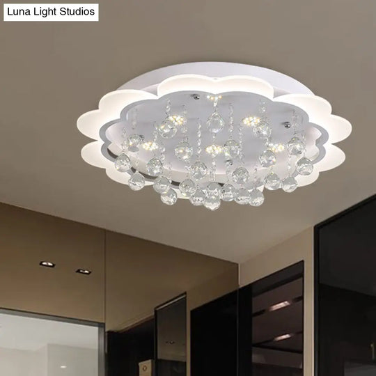 Modern Crystal Ball Flush Mount Light - White Flower Design 22/25.5/31.5 Wide Led Ceiling With