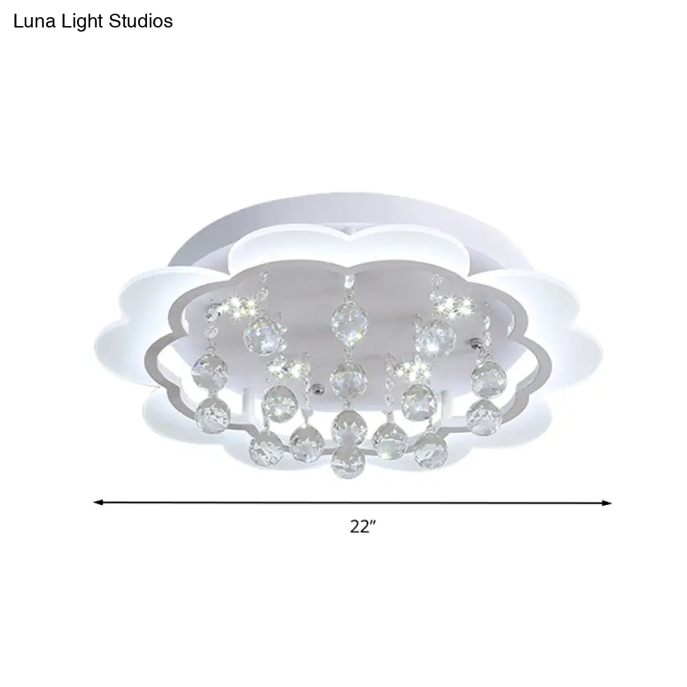 Modern Crystal Ball Flush Mount Light - White Flower Design 22’/25.5’/31.5’ Wide Led Ceiling