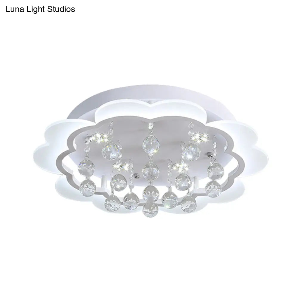 Modern Crystal Ball Flush Mount Light - White Flower Design 22/25.5/31.5 Wide Led Ceiling With