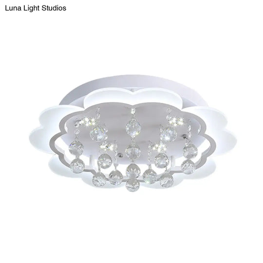 Modern Crystal Ball Flush Mount Light - White Flower Design 22/25.5/31.5 Wide Led Ceiling With