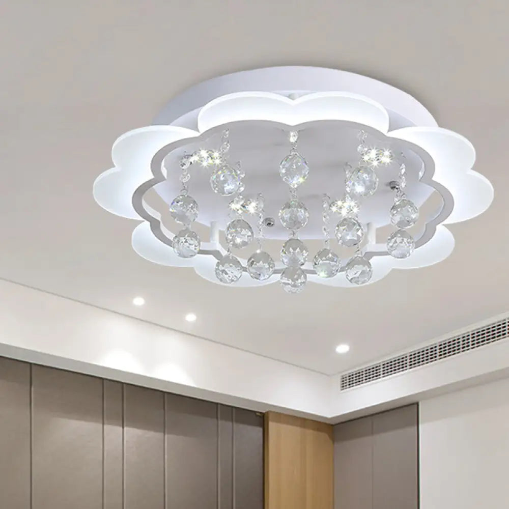 Modern Crystal Ball Flush Mount Light - White Flower Design 22’/25.5’/31.5’ Wide Led Ceiling