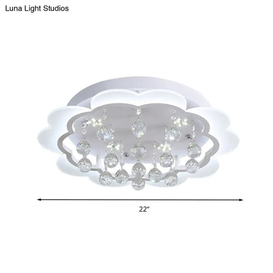 Modern Crystal Ball Flush Mount Light - White Flower Design 22/25.5/31.5 Wide Led Ceiling With