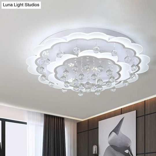 Modern Crystal Ball Flush Mount Light - White Flower Design 22’/25.5’/31.5’ Wide Led Ceiling