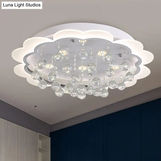 Modern Crystal Ball Flush Mount Light - White Flower Design 22/25.5/31.5 Wide Led Ceiling With