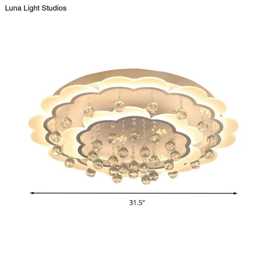 Modern Crystal Ball Flush Mount Light - White Flower Design 22’/25.5’/31.5’ Wide Led Ceiling