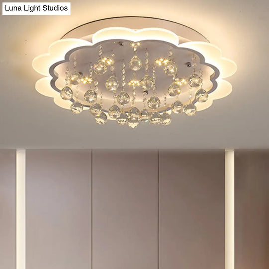 Modern Crystal Ball Flush Mount Light - White Flower Design 22/25.5/31.5 Wide Led Ceiling With