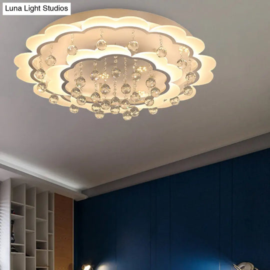 Modern Crystal Ball Flush Mount Light - White Flower Design 22/25.5/31.5 Wide Led Ceiling With