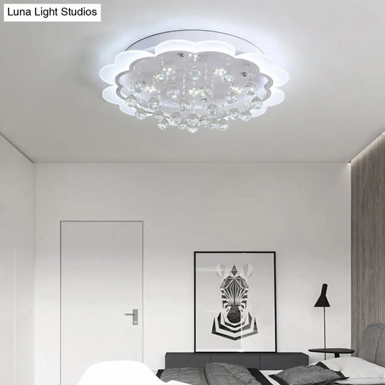 Modern Crystal Ball Flush Mount Light - White Flower Design 22/25.5/31.5 Wide Led Ceiling With