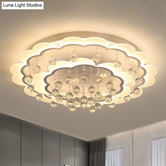 Modern Crystal Ball Flush Mount Light - White Flower Design 22/25.5/31.5 Wide Led Ceiling With