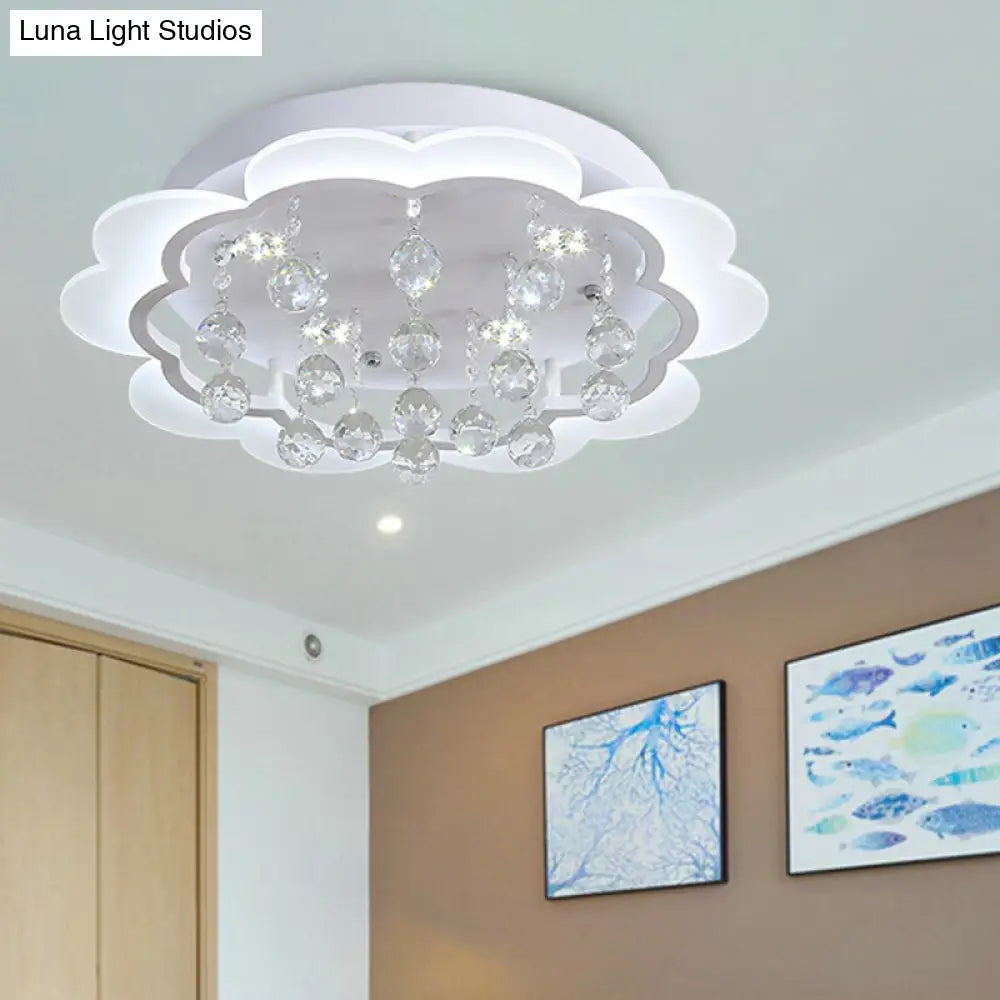 Modern Crystal Ball Flush Mount Light - White Flower Design 22/25.5/31.5 Wide Led Ceiling With