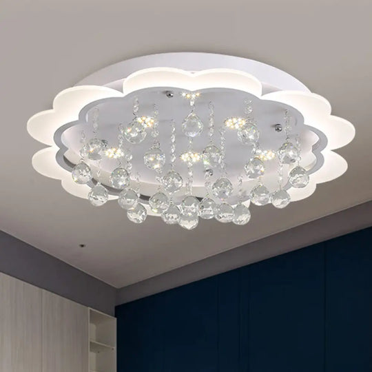 Modern Crystal Ball Flush Mount Light - White Flower Design 22’/25.5’/31.5’ Wide Led Ceiling