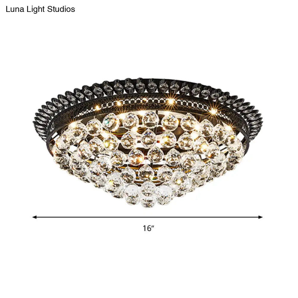 Modern Crystal Ball Led Flush Mount Lamp For Bedroom Ceiling - Black Dome Design
