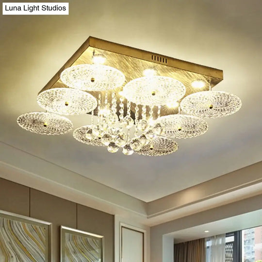 Modern Crystal Ball Ribbed Round Bedroom Ceiling Lamp - Gold Led Flush Mount Fixture