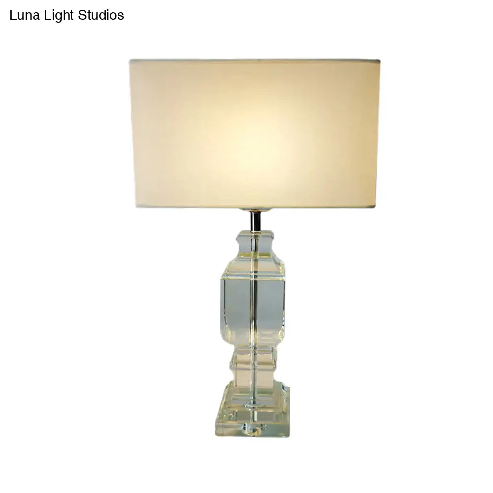 Modern Crystal Baluster Desk Lamp With Fabric Shade - White Table Light 1 Bulb