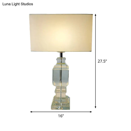 Modern Crystal Baluster Desk Lamp With Fabric Shade - White Table Light 1 Bulb