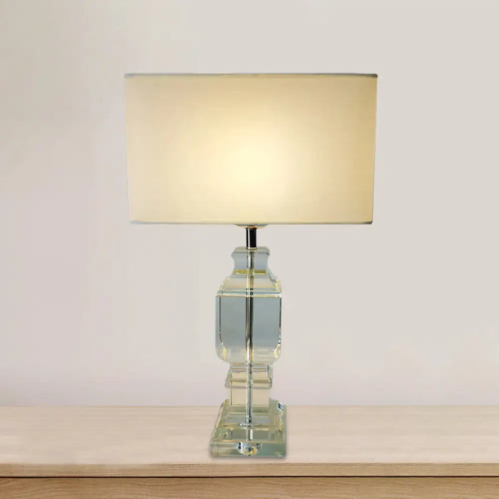 Modern Crystal Baluster Desk Lamp With Fabric Shade - White Table Light 1 Bulb