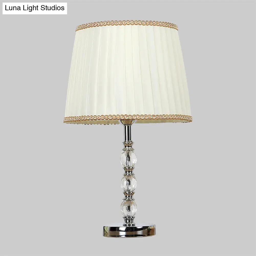 Modern Crystal Barrel Nightstand Lamp 1 Bulb Beige Table Light For Bedroom