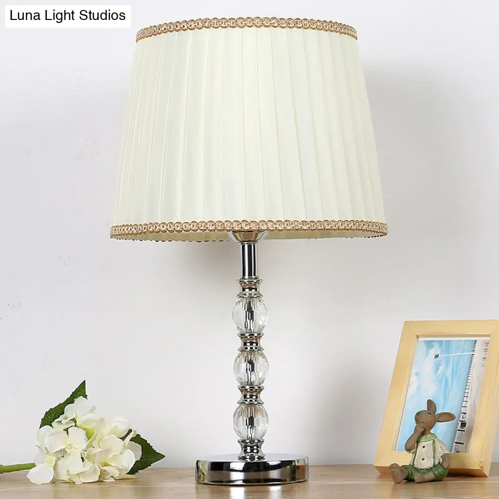 Modern Crystal Barrel Nightstand Lamp 1 Bulb Beige Table Light For Bedroom