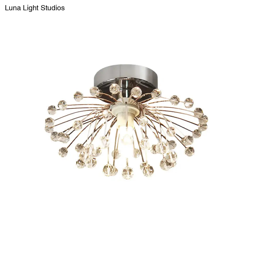 Modern Crystal Bead Starburst Foyer Mini Semi Flush Light Ceiling Lamp