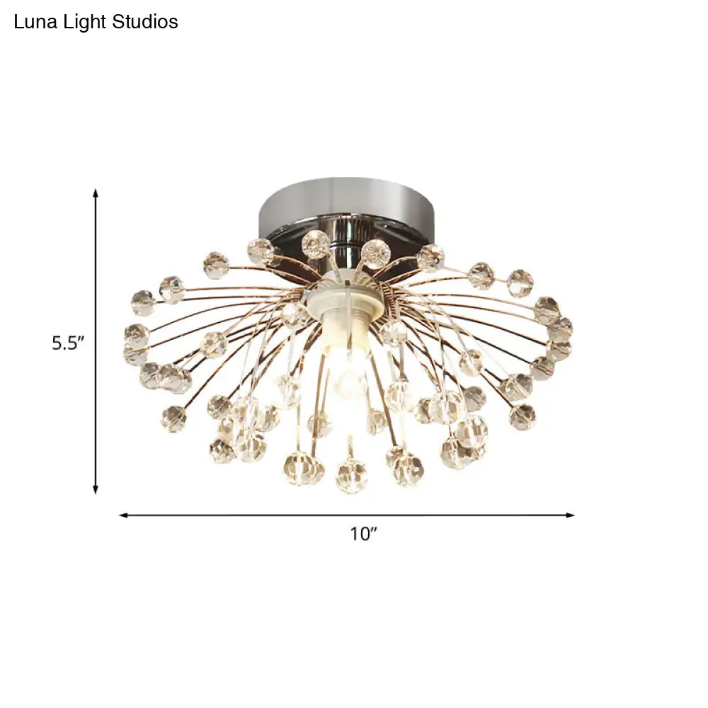 Modern Crystal Bead Starburst Foyer Mini Semi Flush Light Ceiling Lamp