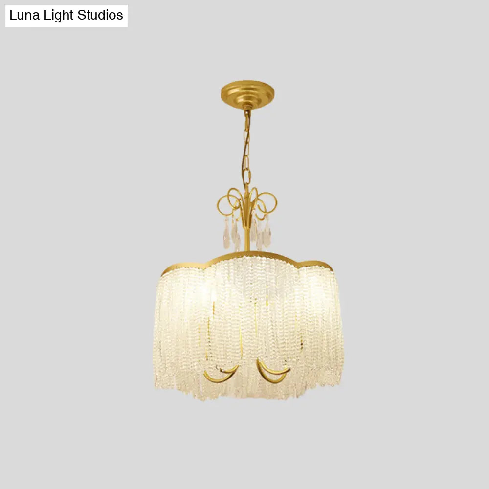 Modern Crystal Beaded Pendant Chandelier With Tassel Fringe - 3-Head Gold Hanging Light Fixture