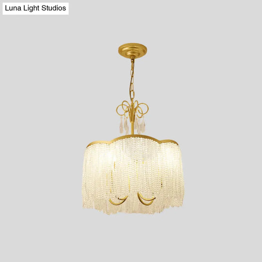 Modern Crystal Beaded Pendant Chandelier With Tassel Fringe - 3-Head Gold Hanging Light Fixture