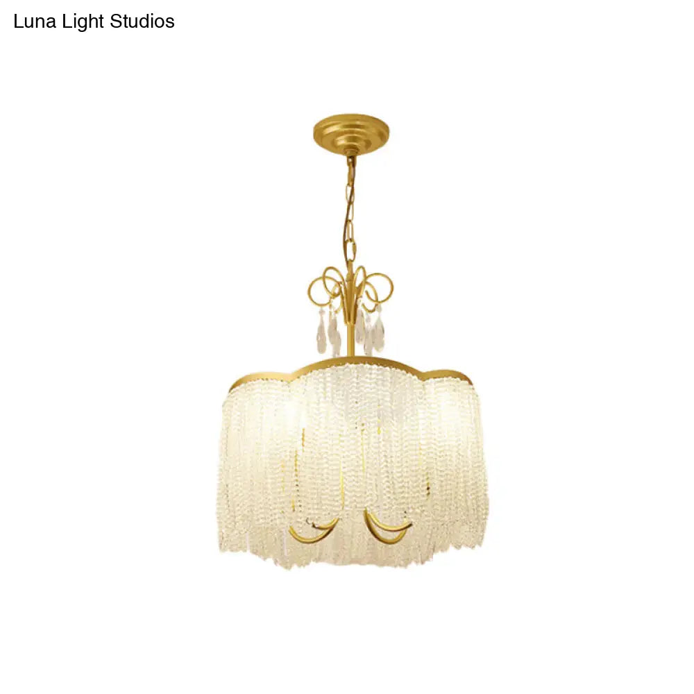 Modern Crystal Beaded Fringe Pendant Chandelier With Tassel Detailing - 3-Head Gold Hanging Light